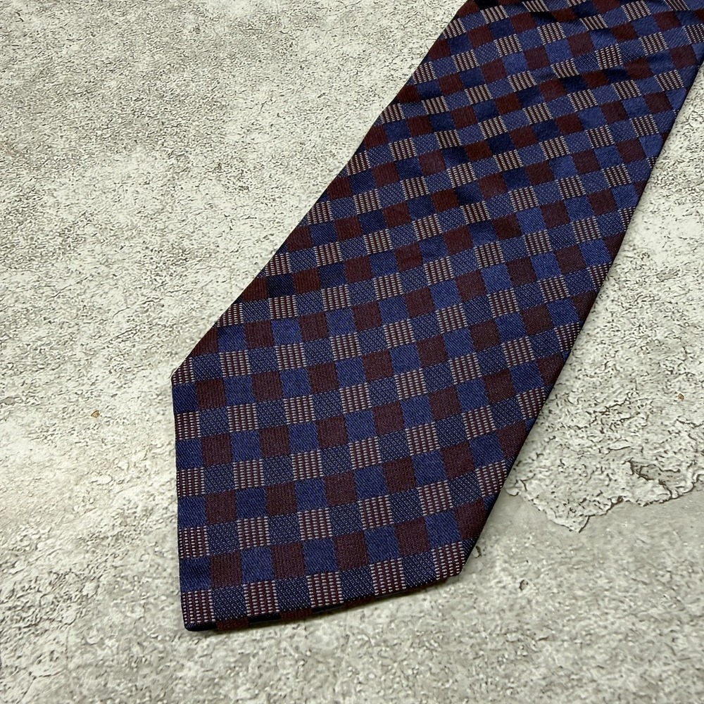 HUGO‎ BOSS Silk Tie Mens One Size Blue Plaid Pointed Made In Italy Necktie